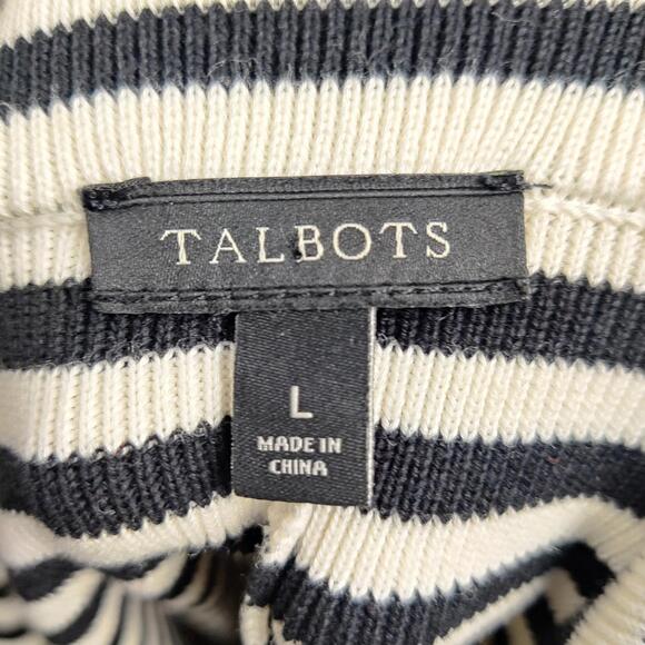 Talbots Women's Knit Cardigan Blazer Size Large Navy White Striped Cotton - Picture 4 of 9